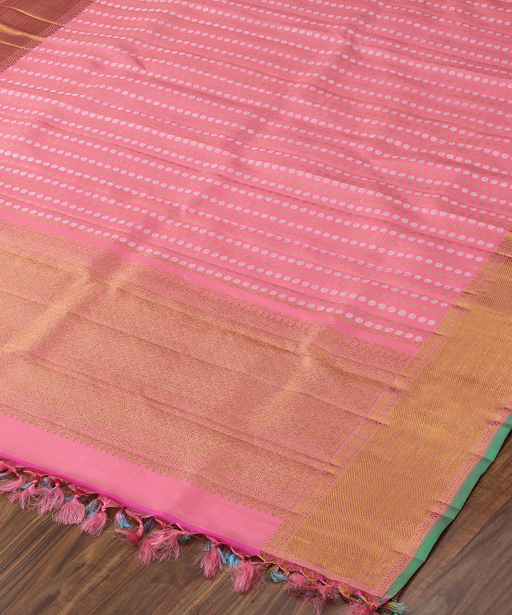 Pink_Handloom_Pure_Zari_Kanjivaram_Dupatta_With_Gold_And_Silver_Zari_Rudraksh_Motifs_WeaverStory_03