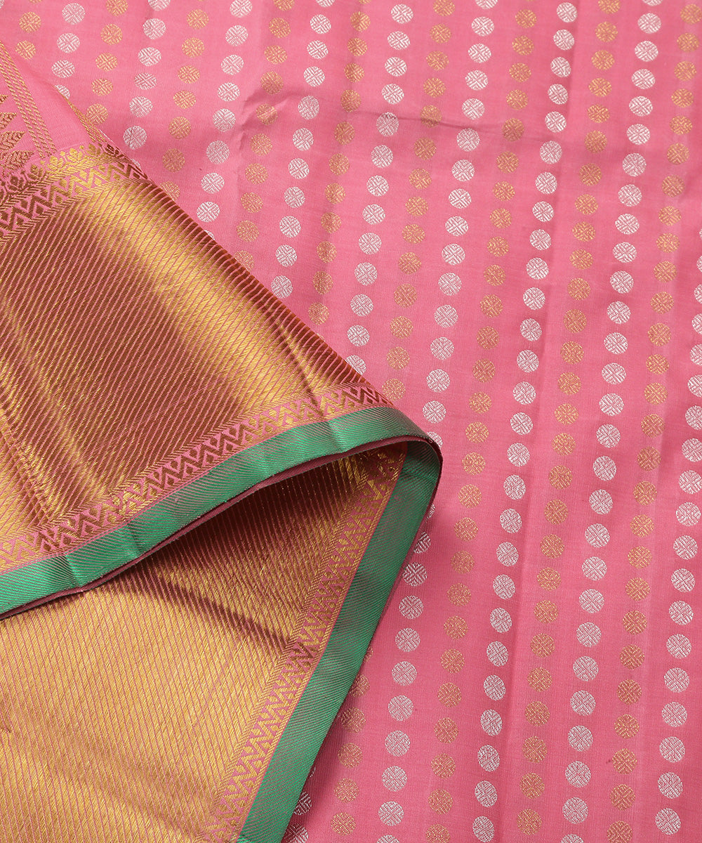 Pink_Handloom_Pure_Zari_Kanjivaram_Dupatta_With_Gold_And_Silver_Zari_Rudraksh_Motifs_WeaverStory_04