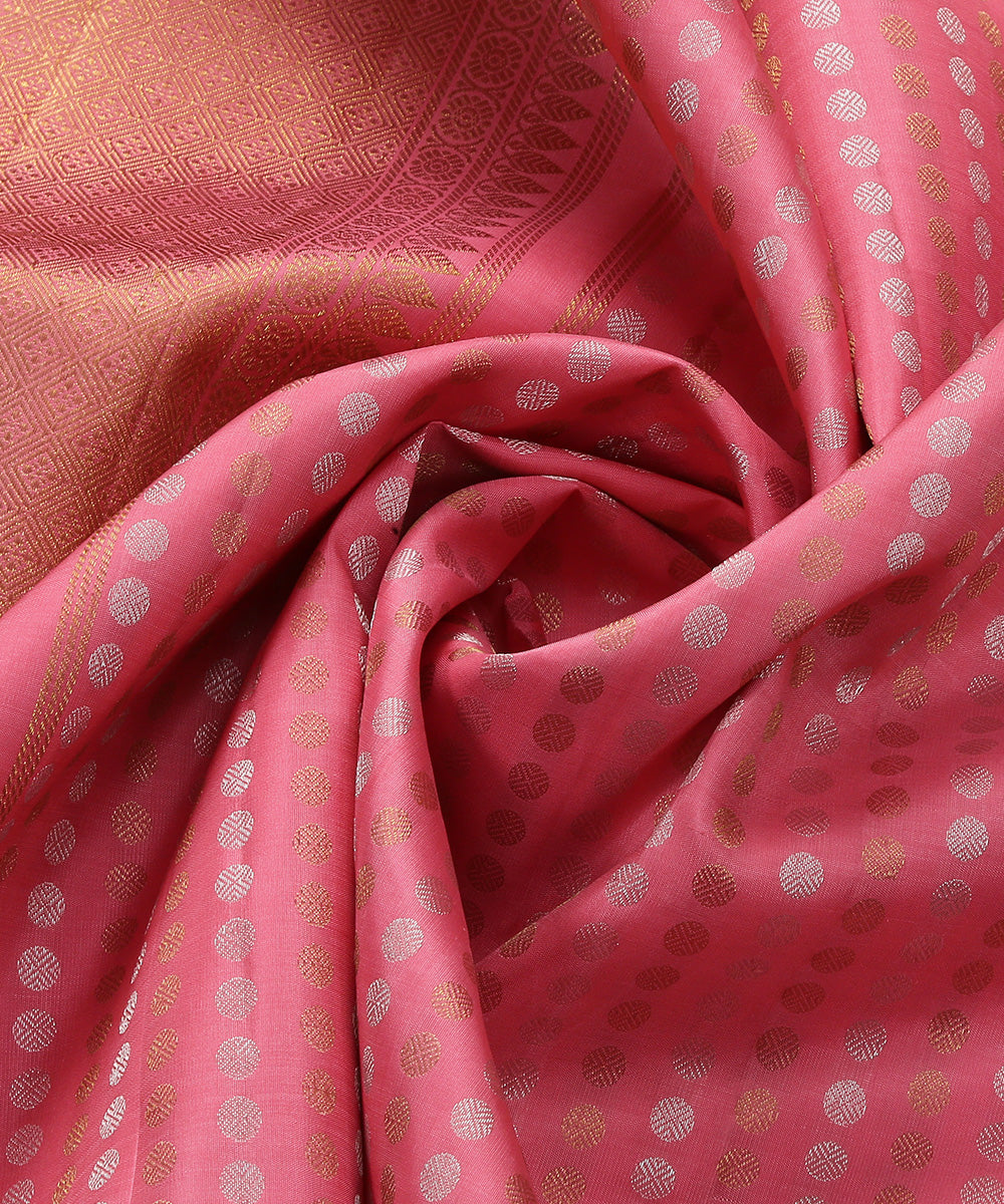 Pink_Handloom_Pure_Zari_Kanjivaram_Dupatta_With_Gold_And_Silver_Zari_Rudraksh_Motifs_WeaverStory_05