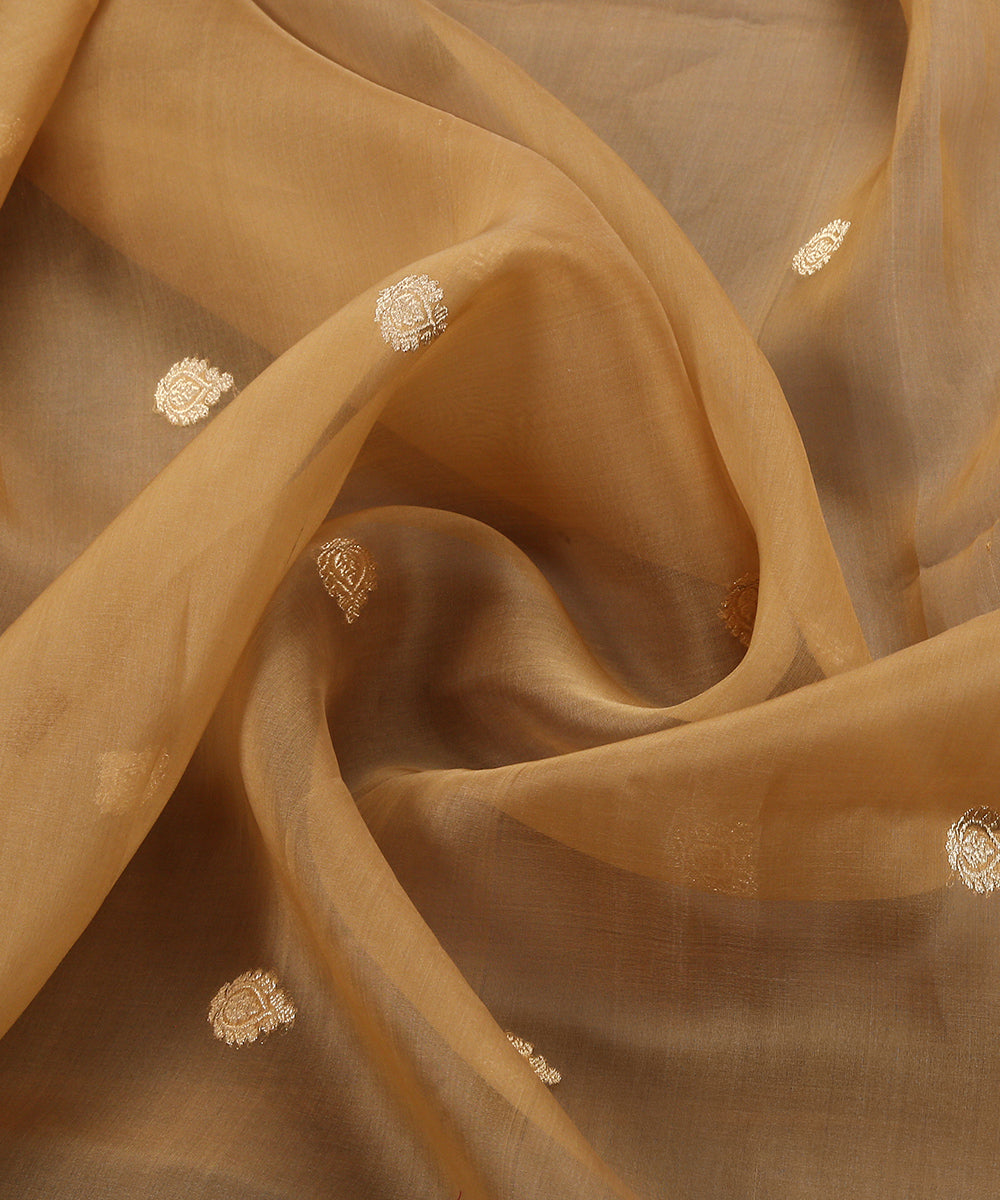 Soft_Brown_Handloom_Pure_Organza_Banarasi_Dupatta_With_Kadhwa_Booti_And_Maroon_Satin_Border_WeaverStory_05
