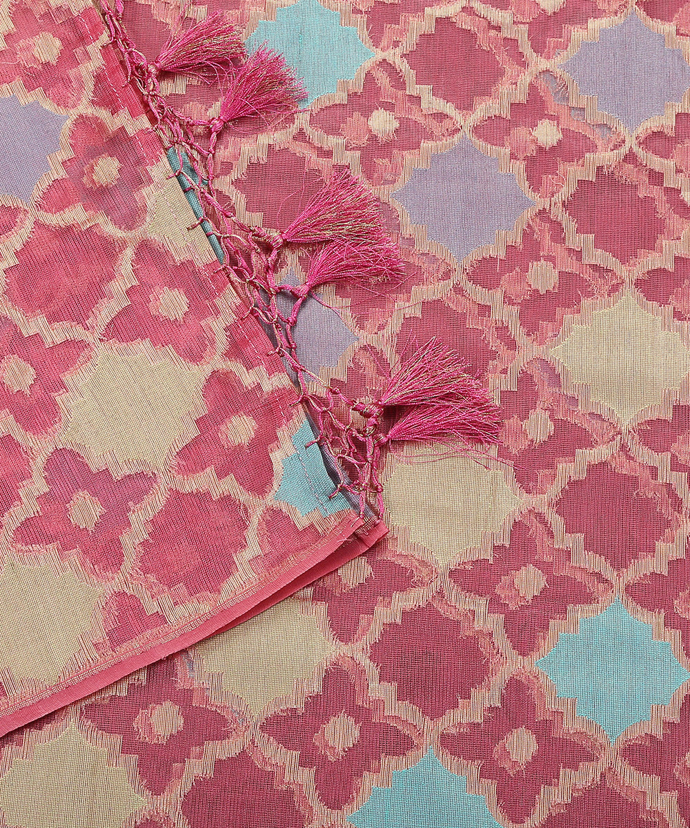 Pink_Handloom_Silk_Banarasi_Net_Meenakari_Dupatta_WeaverStory_04