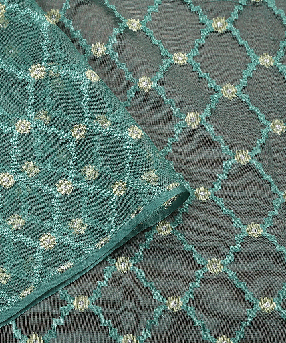 Handloom_Green_Pure_Silk_Banarasi_Dupatta_with_Net_Meenakari_WeaverStory_04