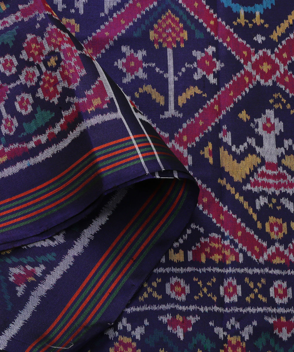 Handloom_Dark_Blue_Single_Ikat_Mulberry_Silk_Patola_Dupatta_With_Parrots_WeaverStory_04