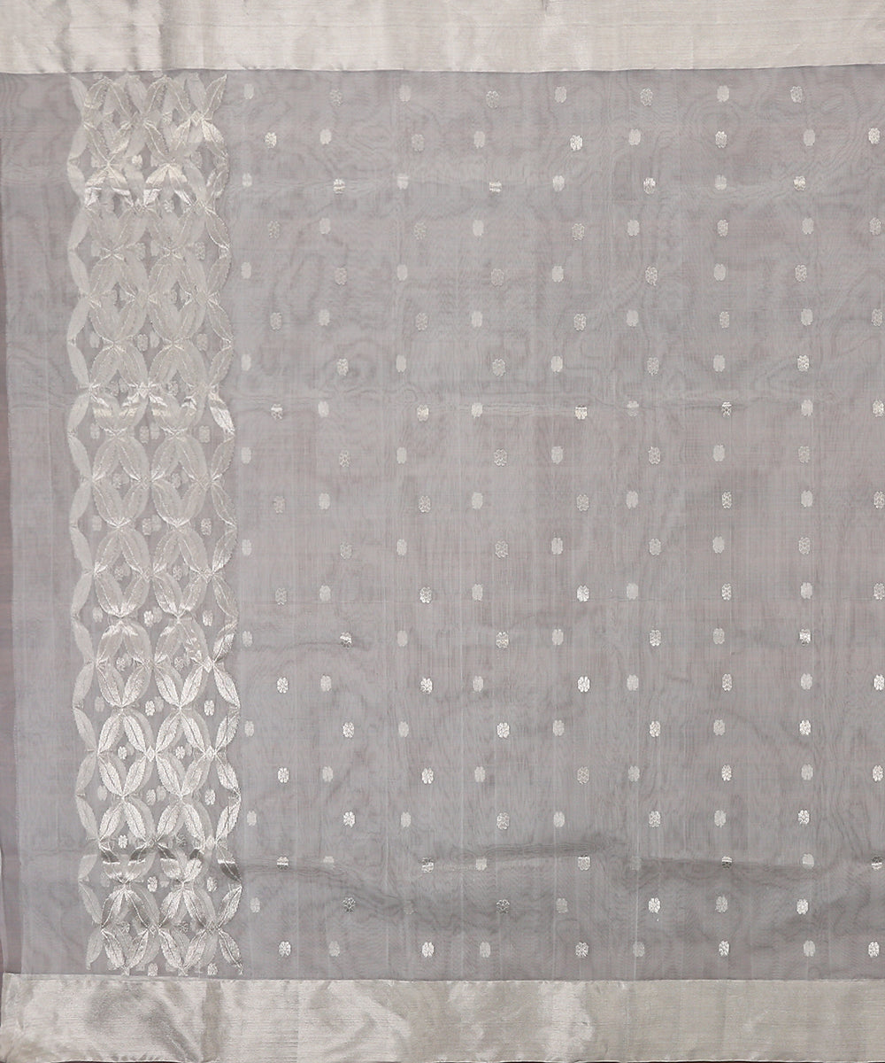 White_Handloom_Kora_Silk_Chanderi_Dupatta_With_Zari_Booti_WeaverStory_02