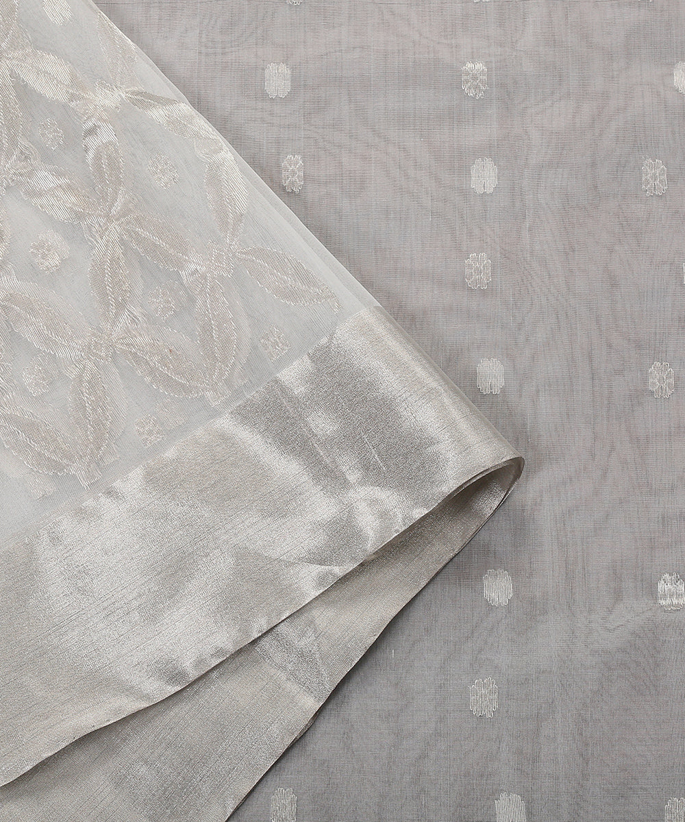 White_Handloom_Kora_Silk_Chanderi_Dupatta_With_Zari_Booti_WeaverStory_04