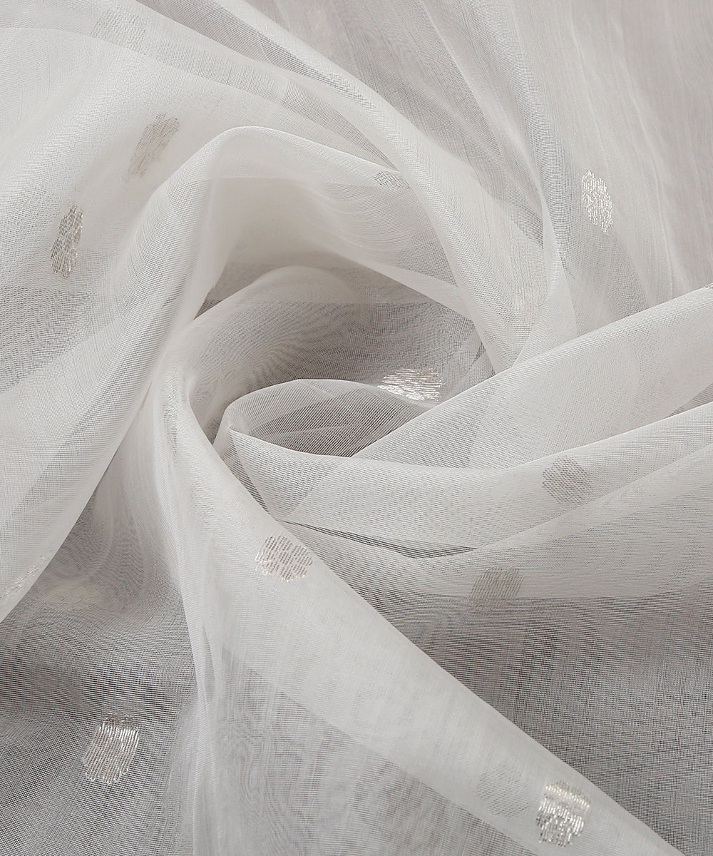 White_Handloom_Kora_Silk_Chanderi_Dupatta_With_Zari_Booti_WeaverStory_05