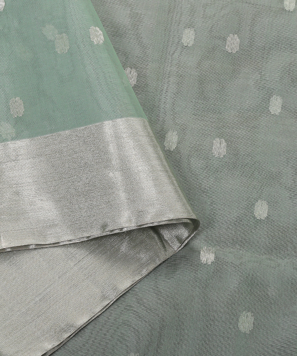 Handloom_Green_Kora_Silk_Chanderi_Dupatta_With_Zari_Booti_WeaverStory_04