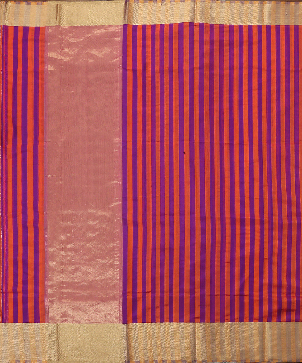 Handloom_Orange_And_Purple_Striped_Chanderi_Silk_Dupatta_With_Gold_Zari_Border_WeaverStory_02