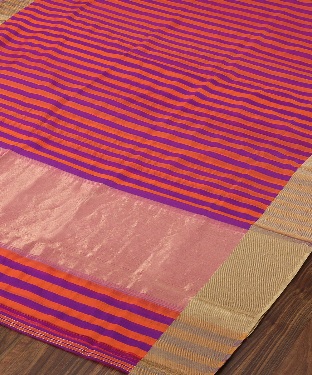 Handloom_Orange_And_Purple_Striped_Chanderi_Silk_Dupatta_With_Gold_Zari_Border_WeaverStory_03