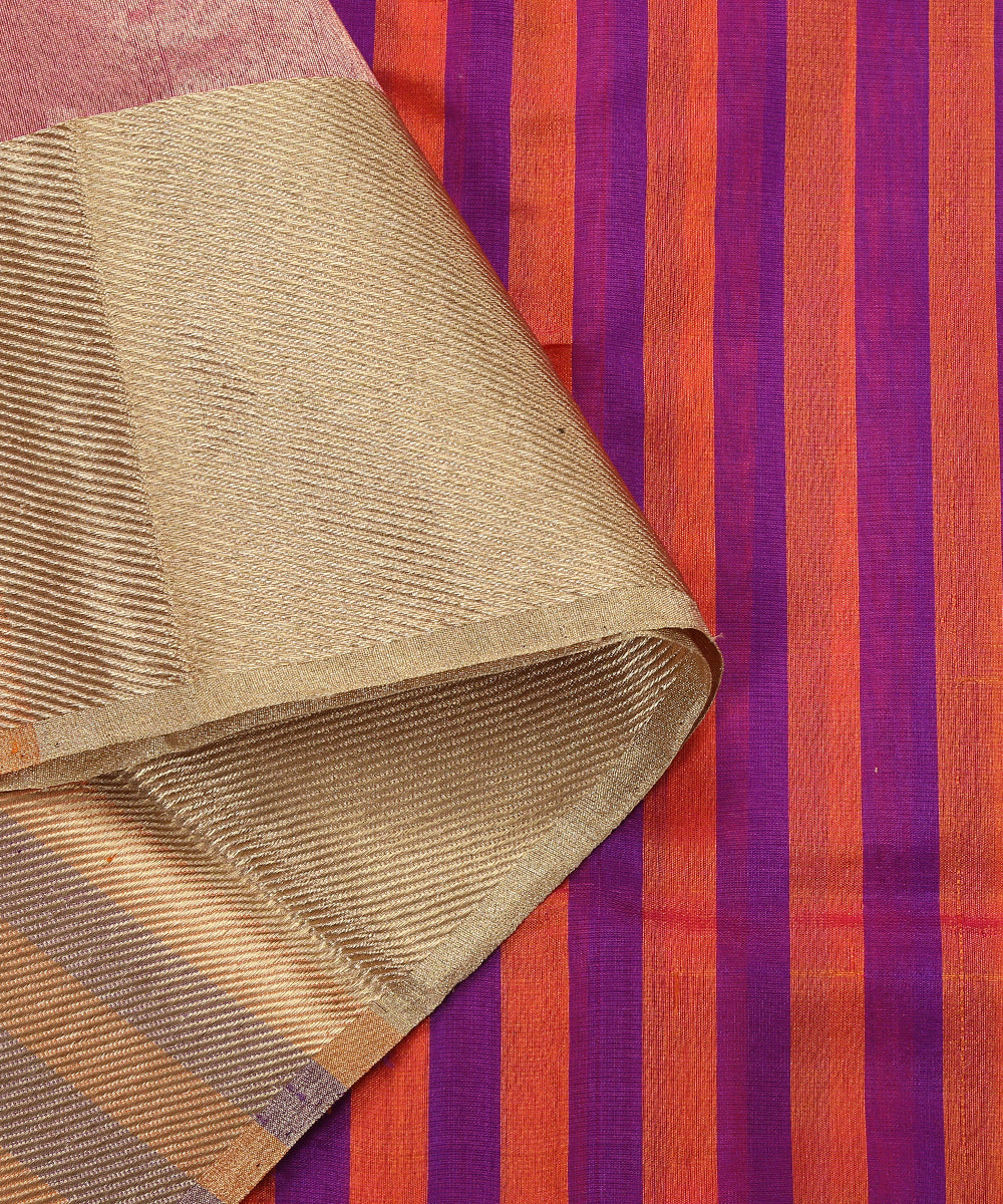 Handloom_Orange_And_Purple_Striped_Chanderi_Silk_Dupatta_With_Gold_Zari_Border_WeaverStory_04