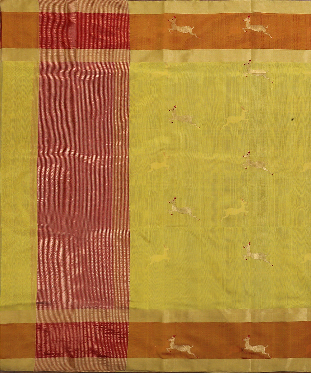 Green_Dual_Tone_Handloom_Silk_Chanderi_Dupatta_With_Intricate_Deer_Motifs_WeaverStory_02