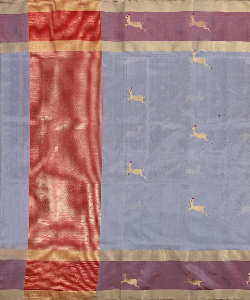 Handloom_Blue_Silk_Chanderi_Dupatta_With_Deer_Motifs_On_Border_WeaverStory_02