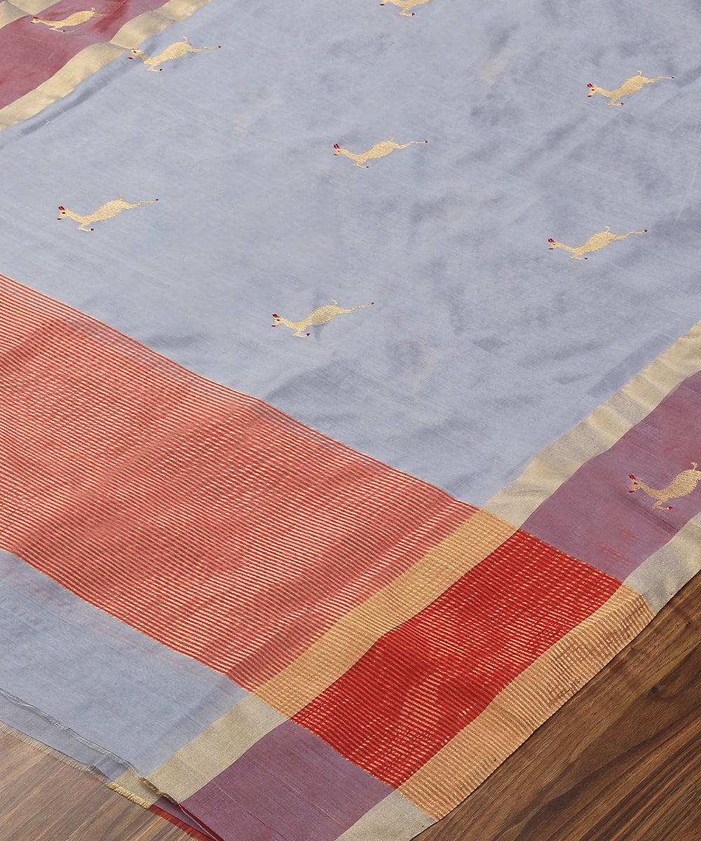 Handloom_Blue_Silk_Chanderi_Dupatta_With_Deer_Motifs_On_Border_WeaverStory_03