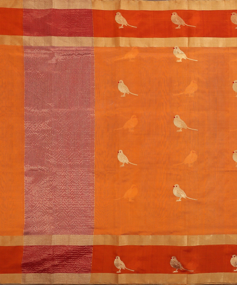 Handloom_Orange_Silk_Chanderi_Dupatta_With_Bird_Motif_On_Border_WeaverStory_02