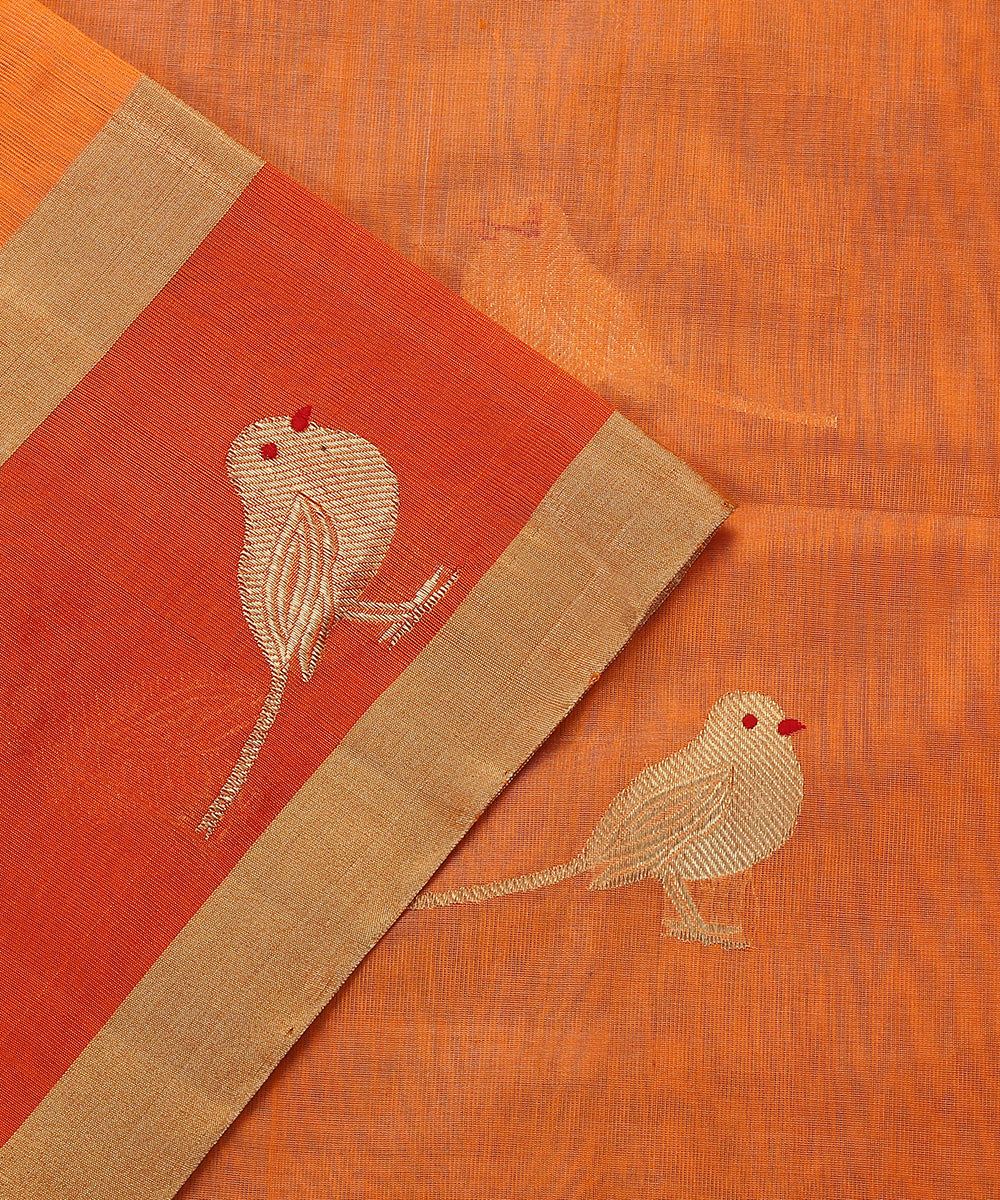 Handloom_Orange_Silk_Chanderi_Dupatta_With_Bird_Motif_On_Border_WeaverStory_04