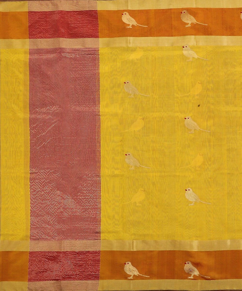 Mustard_Handloom_Silk_Chanderi_Dupatta_With_Bird_Motif_On_Border_WeaverStory_02