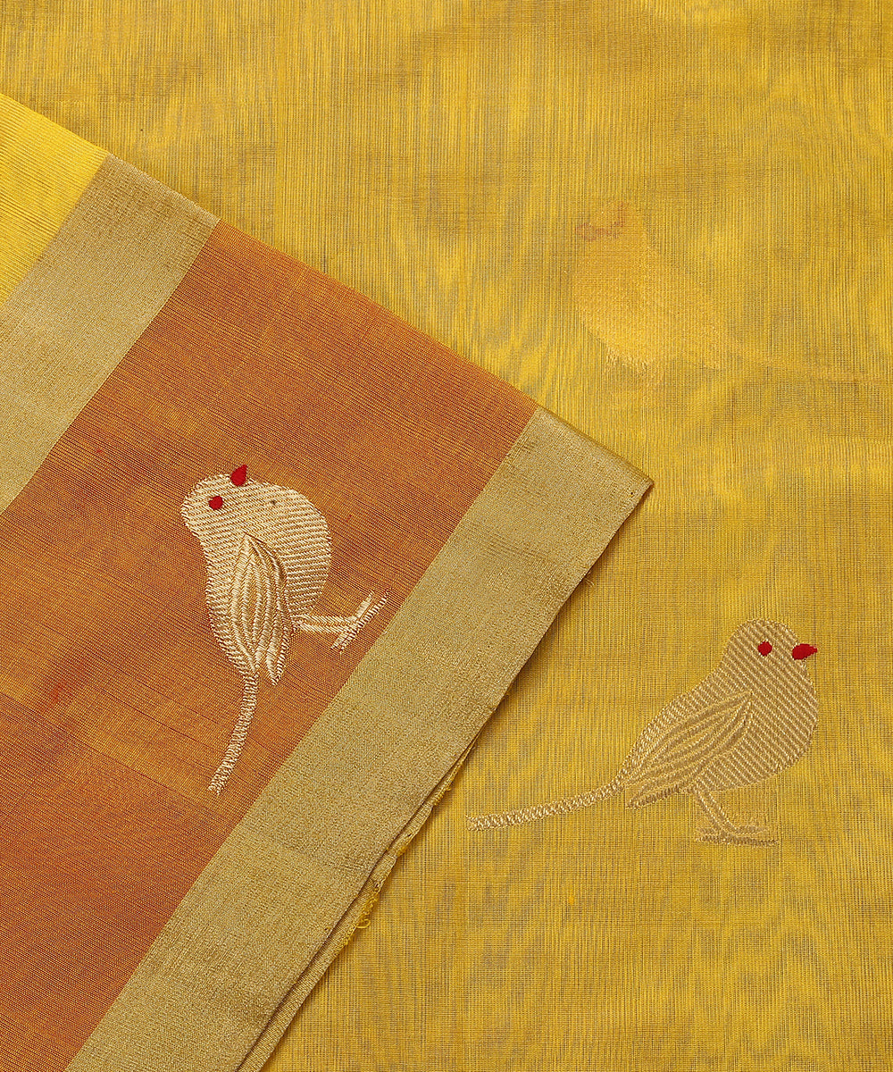 Mustard_Handloom_Silk_Chanderi_Dupatta_With_Bird_Motif_On_Border_WeaverStory_04