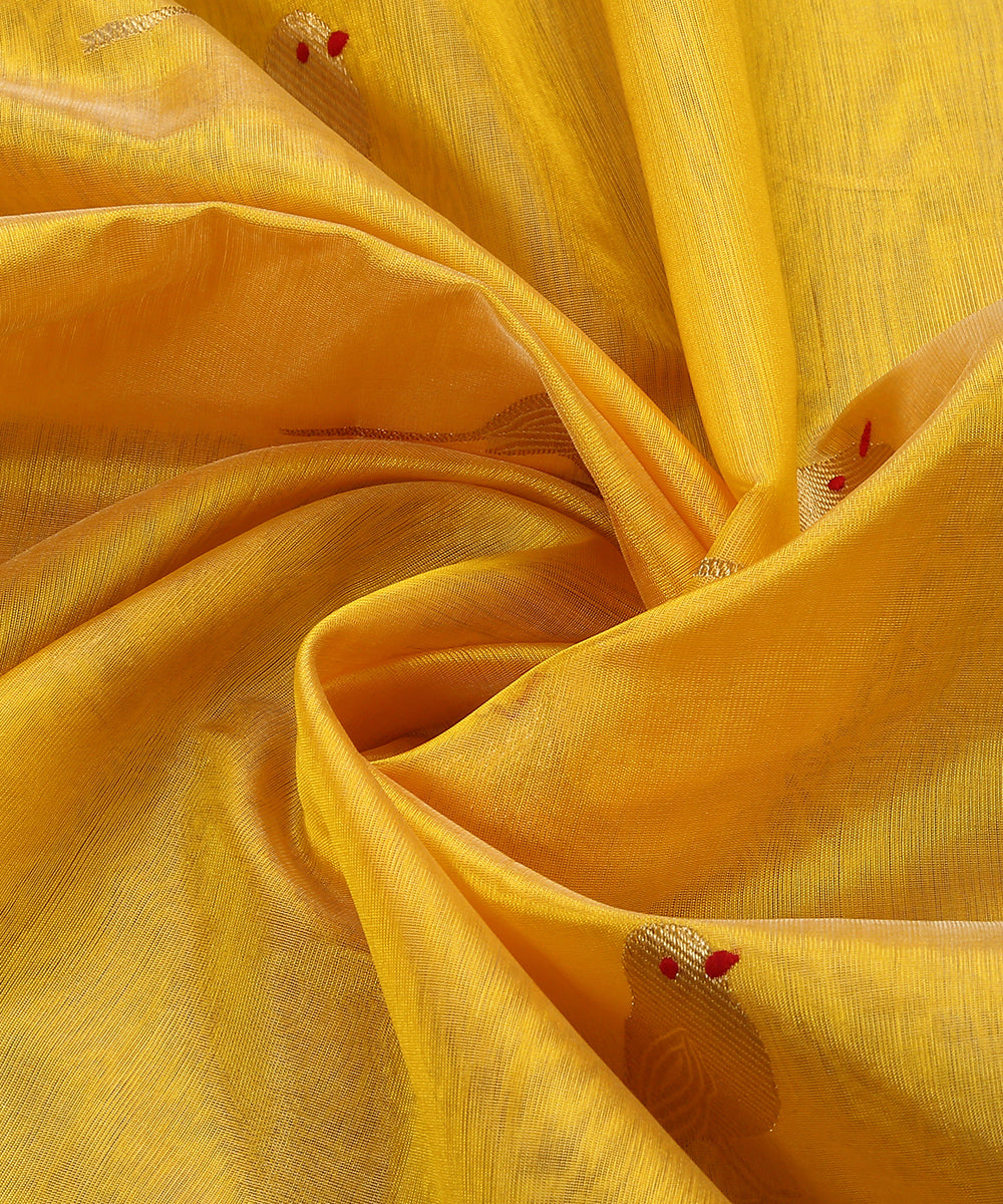 Mustard_Handloom_Silk_Chanderi_Dupatta_With_Bird_Motif_On_Border_WeaverStory_05