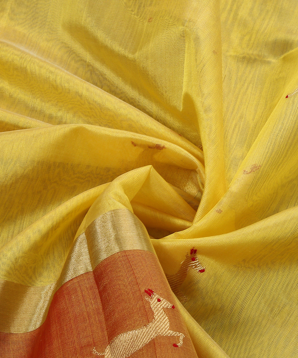 Handloom_Yellow_Silk_Chanderi_Dupatta_With_Deer_Motif_On_Border_WeaverStory_05