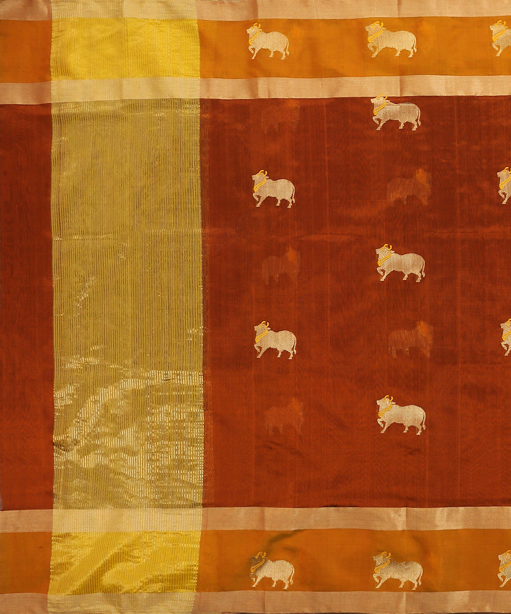 Handloom_Rust_Silk_Chanderi_Dupatta_With_Nandi_Motif_On_Border_WeaverStory_02