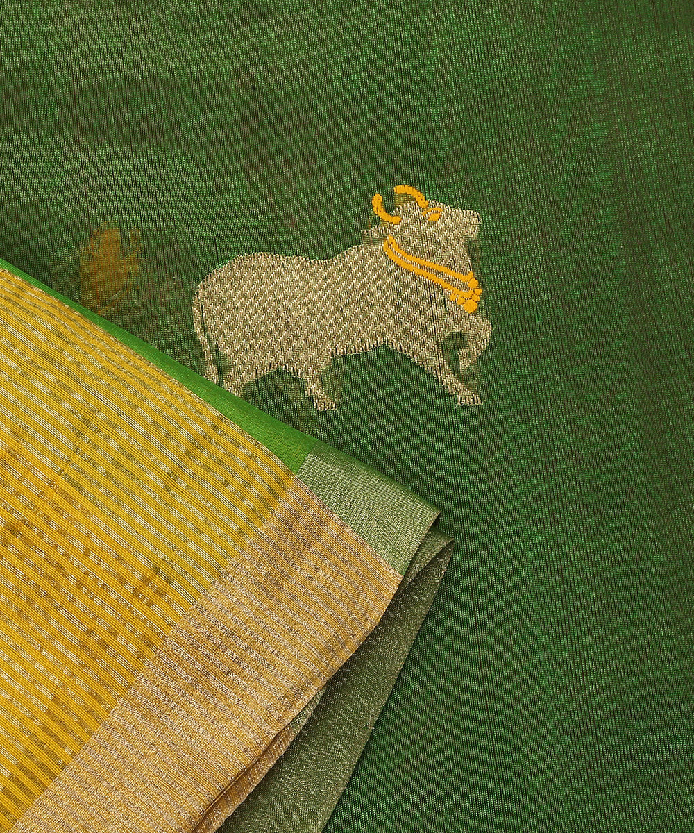Green_Handloom_Silk_Chanderi_Dupatta_With_Nandi_Motif_On_Border_WeaverStory_04