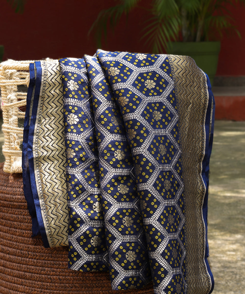 Navy_Blue_Handloom_Pure_Georgette_Banarasi_Dupatta_With_Zari_Jaal_WeaverStory_01