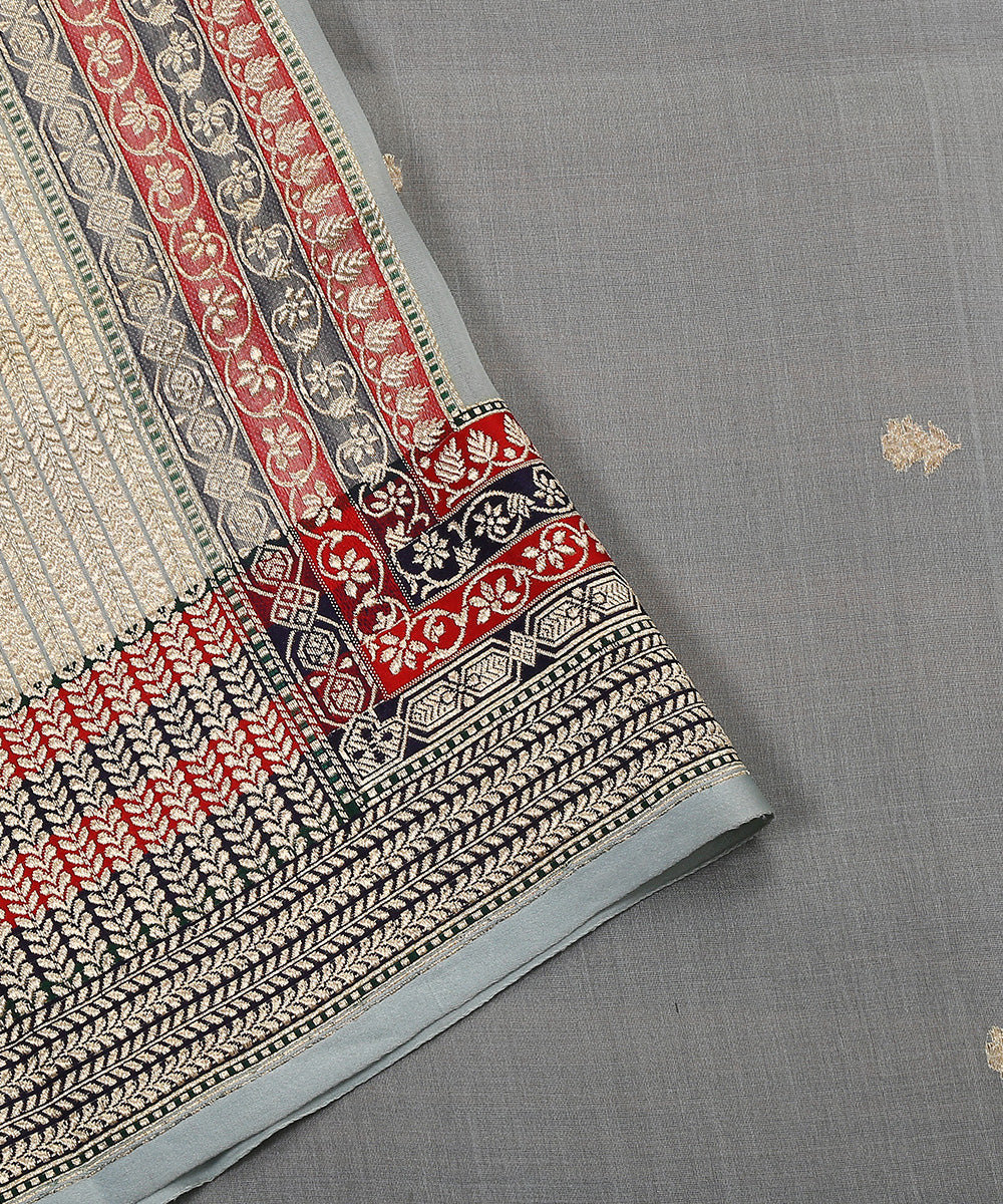 Ice_Blue_Handloom_Organza_Banarasi_Dupatta_With_Kadhwa_Booti_And_Satin_Border_WeaverStory_04