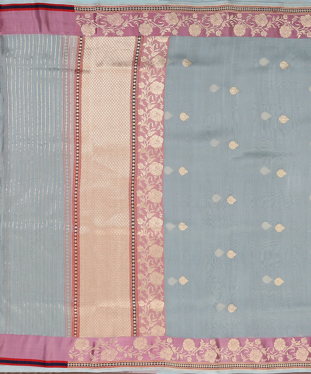 Handloom_Ice_Blue_Organza_Banarasi_Dupatta_With_Kadhwa_Booti_And_Purple_Jaal_Satin_Border_WeaverStory_02