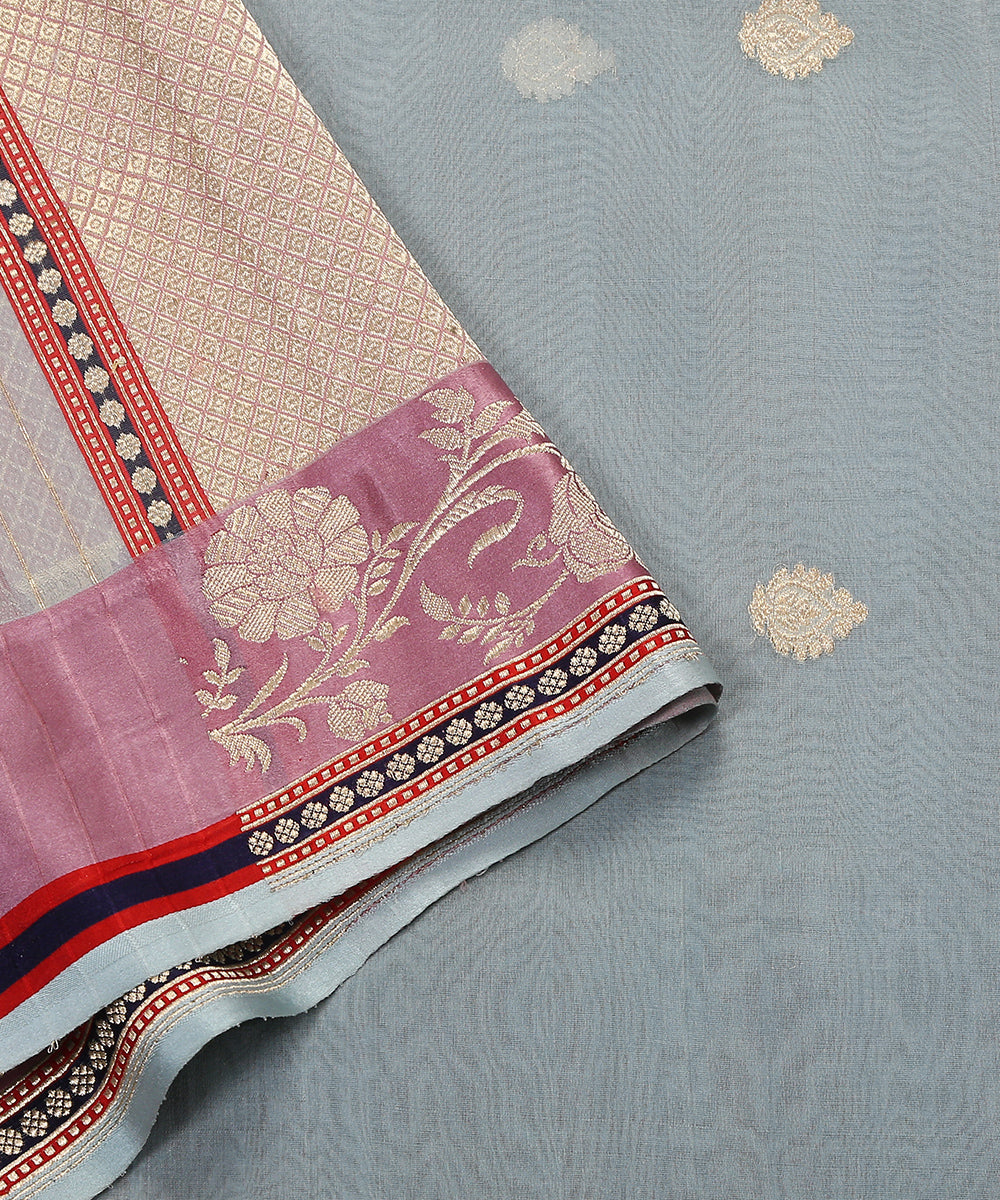 Handloom_Ice_Blue_Organza_Banarasi_Dupatta_With_Kadhwa_Booti_And_Purple_Jaal_Satin_Border_WeaverStory_04
