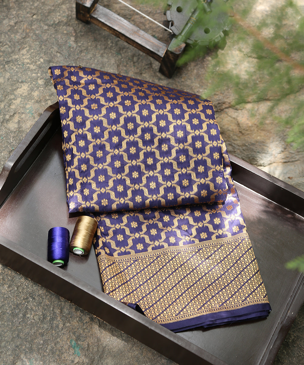 Blue_Handloom_Pure_Katan_Silk_Banarasi_Jaal_Dupatta_With_Antique_Zari_WeaverStory_01