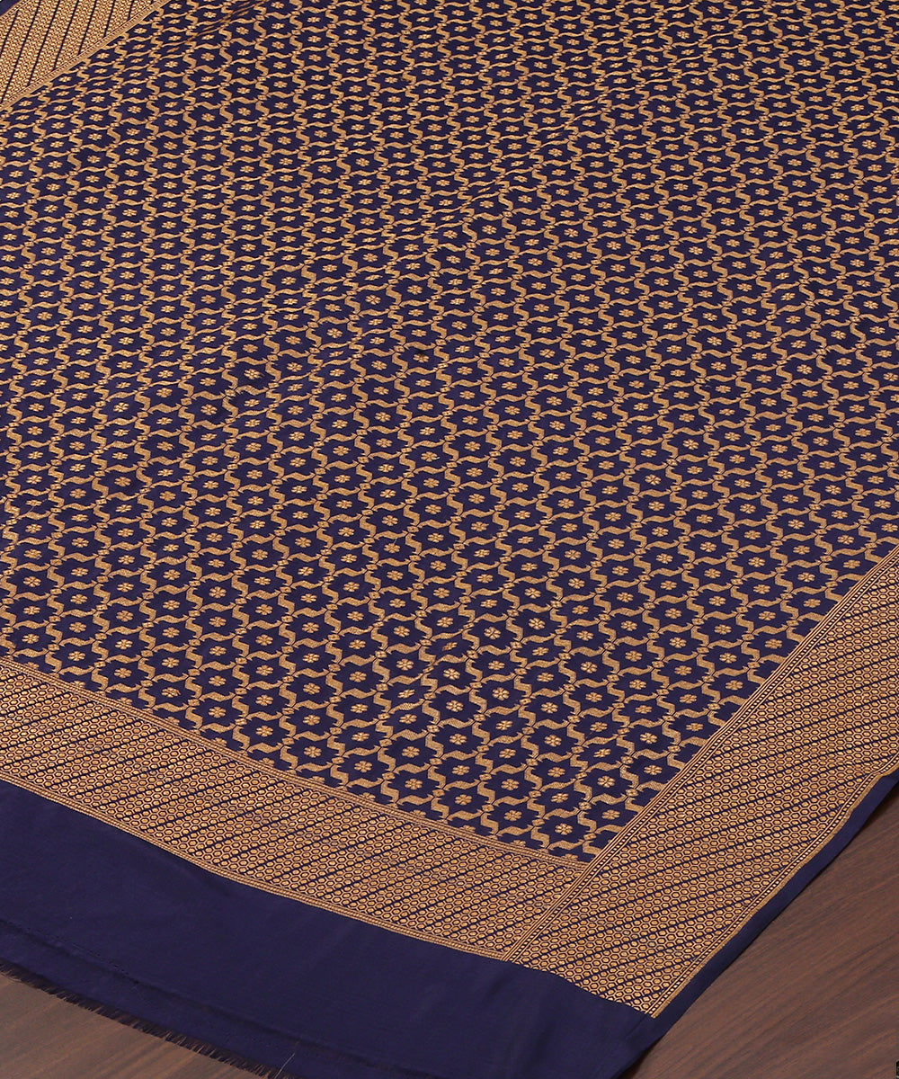 Blue_Handloom_Pure_Katan_Silk_Banarasi_Jaal_Dupatta_With_Antique_Zari_WeaverStory_03