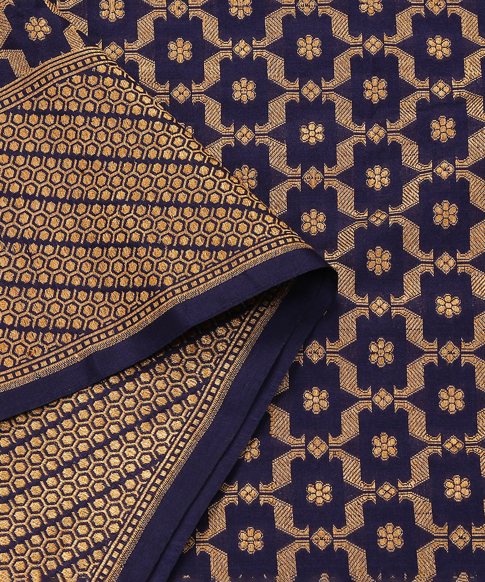 Blue_Handloom_Pure_Katan_Silk_Banarasi_Jaal_Dupatta_With_Antique_Zari_WeaverStory_04