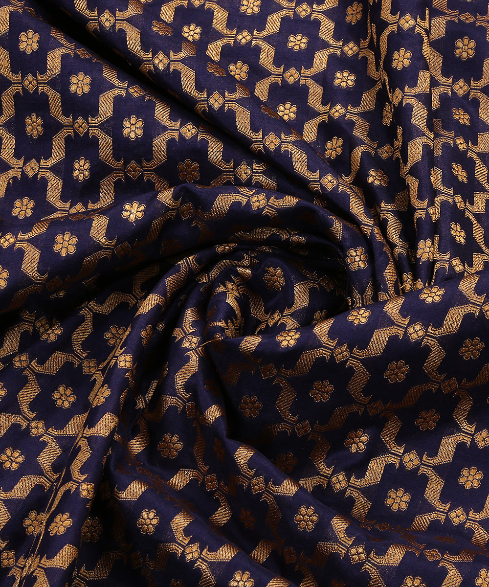 Blue_Handloom_Pure_Katan_Silk_Banarasi_Jaal_Dupatta_With_Antique_Zari_WeaverStory_05