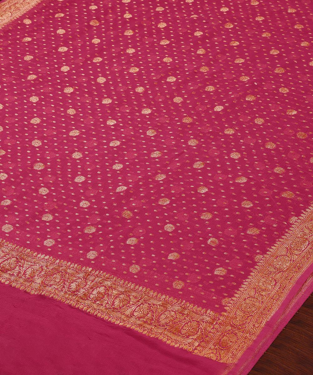 Handloom_Pink_Pure_Gorgette_Banarasi_Dupatta_With_Overall_Booti_WeaverStory_03
