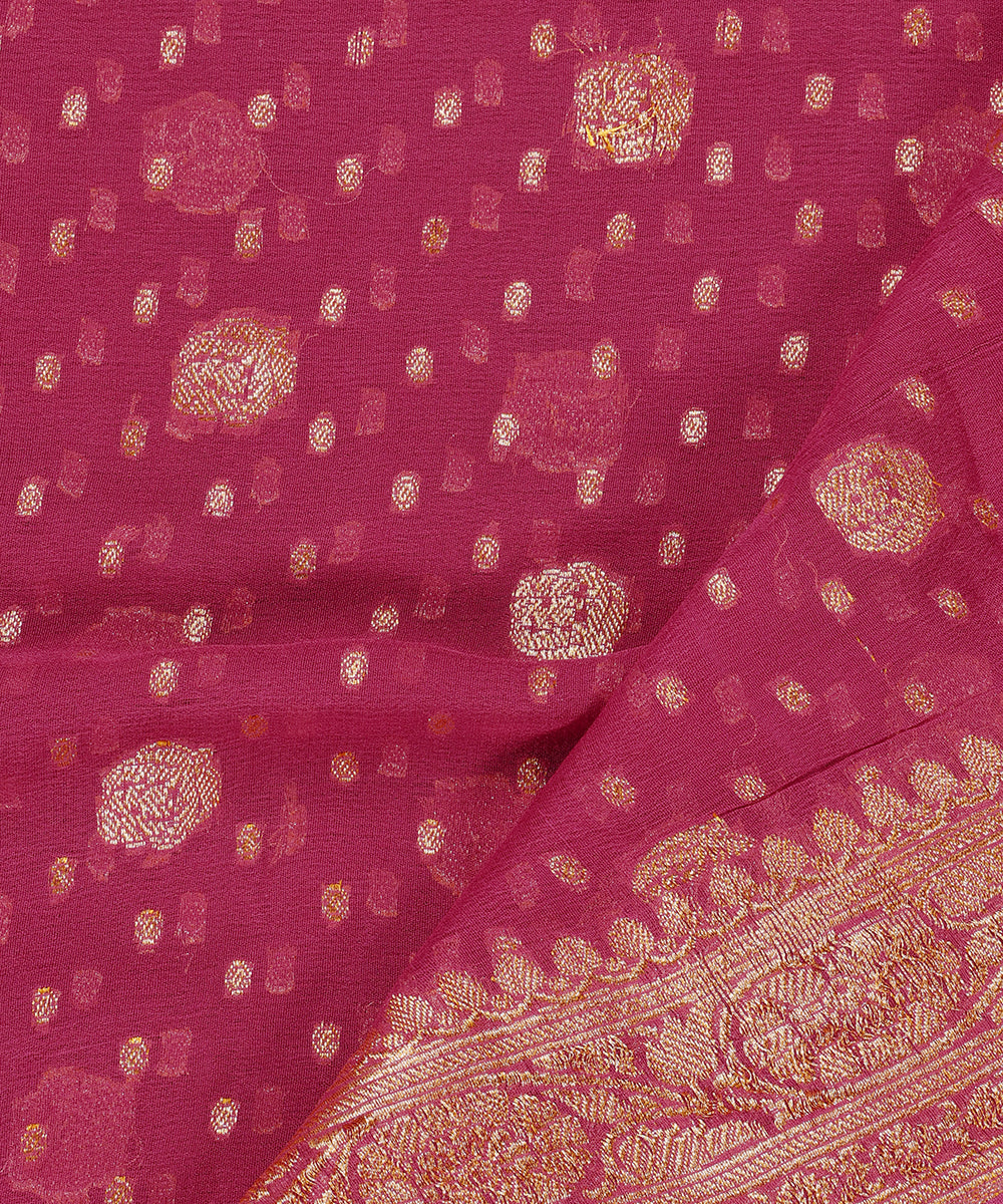 Handloom_Pink_Pure_Gorgette_Banarasi_Dupatta_With_Overall_Booti_WeaverStory_04