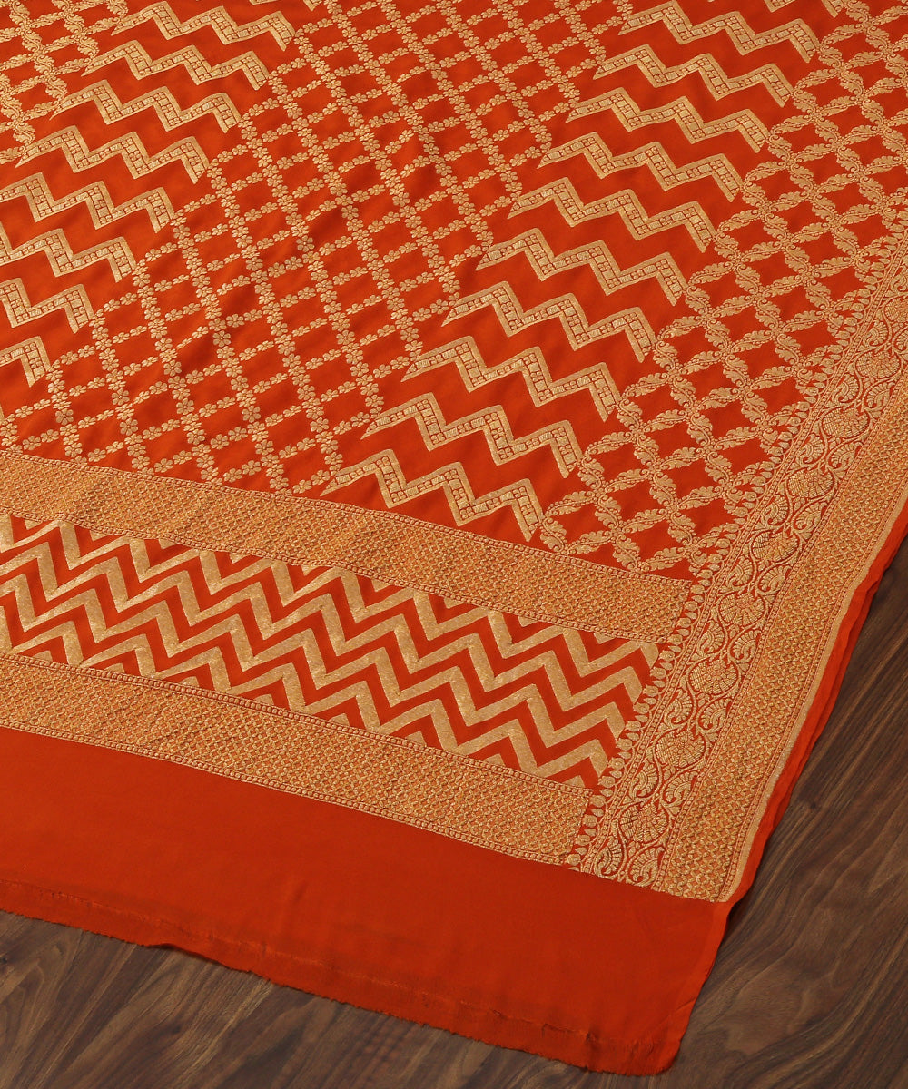 Orange_Handloom_Georgette_Banarasi_Dupatta_with_Cutwork_Jaal_WeaverStory_04