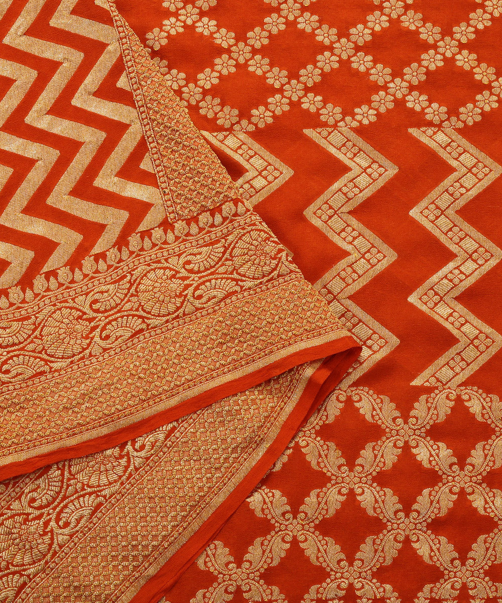 Orange_Handloom_Georgette_Banarasi_Dupatta_with_Cutwork_Jaal_WeaverStory_05
