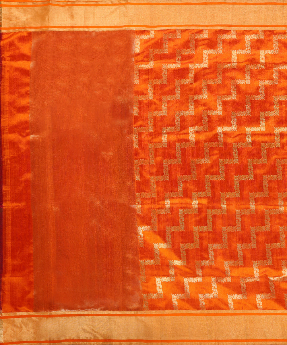 Handloom_Orange_Pure_Silk_Chanderi_Dupatta_With_Chevron_Pattern_WeaverStory_03
