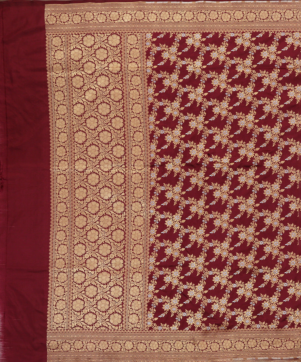 Wine_Handloom_Pure_Katan_Silk_Banarasi_Dupatta_With_Cutwork_Jaal_WeaverStory_02