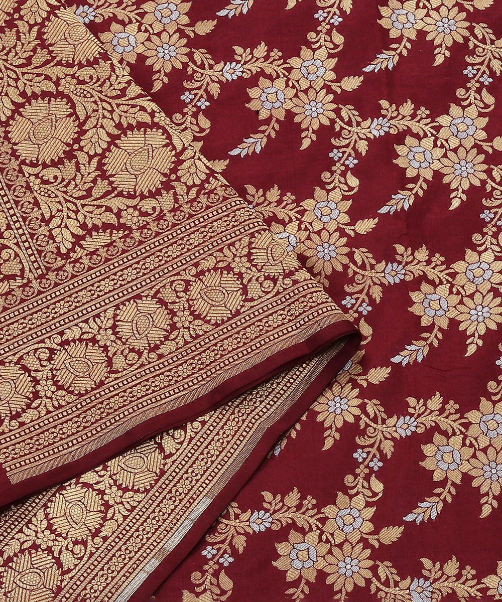 Wine_Handloom_Pure_Katan_Silk_Banarasi_Dupatta_With_Cutwork_Jaal_WeaverStory_04