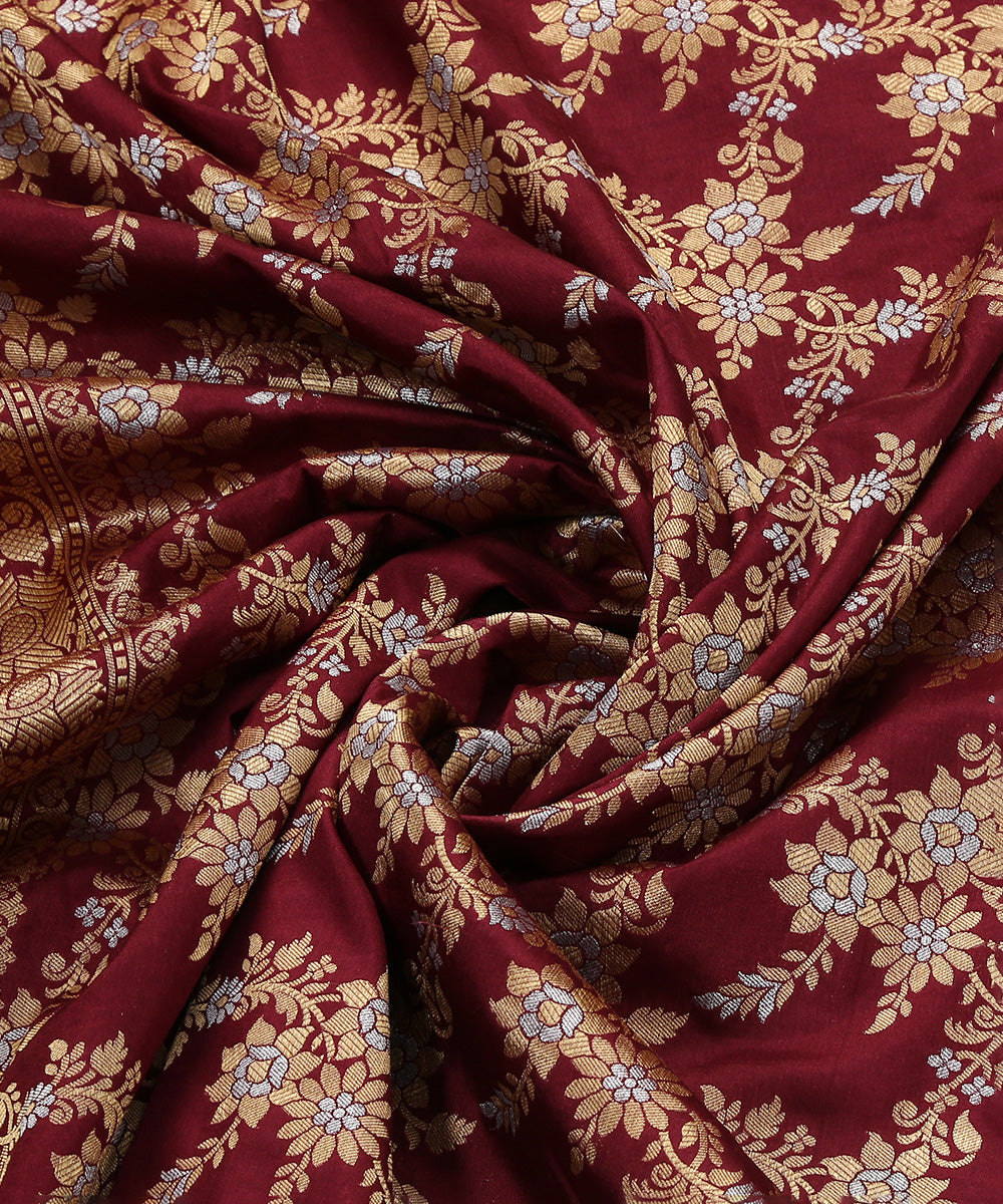 Wine_Handloom_Pure_Katan_Silk_Banarasi_Dupatta_With_Cutwork_Jaal_WeaverStory_05