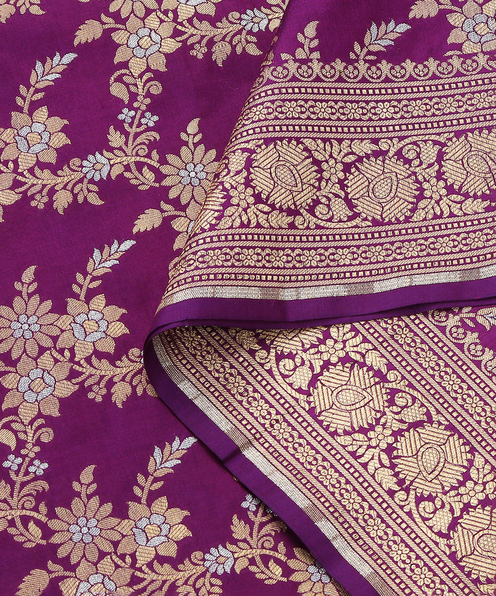 Handloom_Purple_Pure_Katan_Silk_Banarasi_Dupatta_With_Jaal_WeaverStory_04