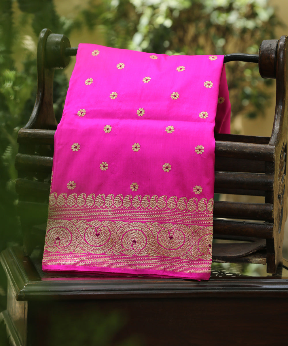 Handloom_Hot_Pink_Pure_Katan_Silk_Banarasi_Dupatta_WeaverStory_01