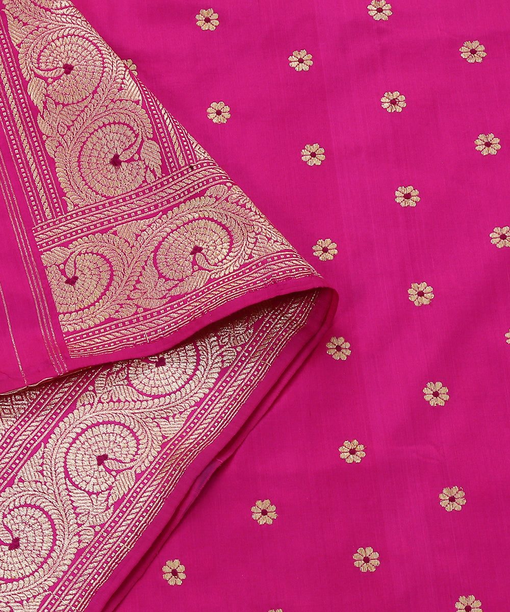 Handloom_Hot_Pink_Pure_Katan_Silk_Banarasi_Dupatta_WeaverStory_04