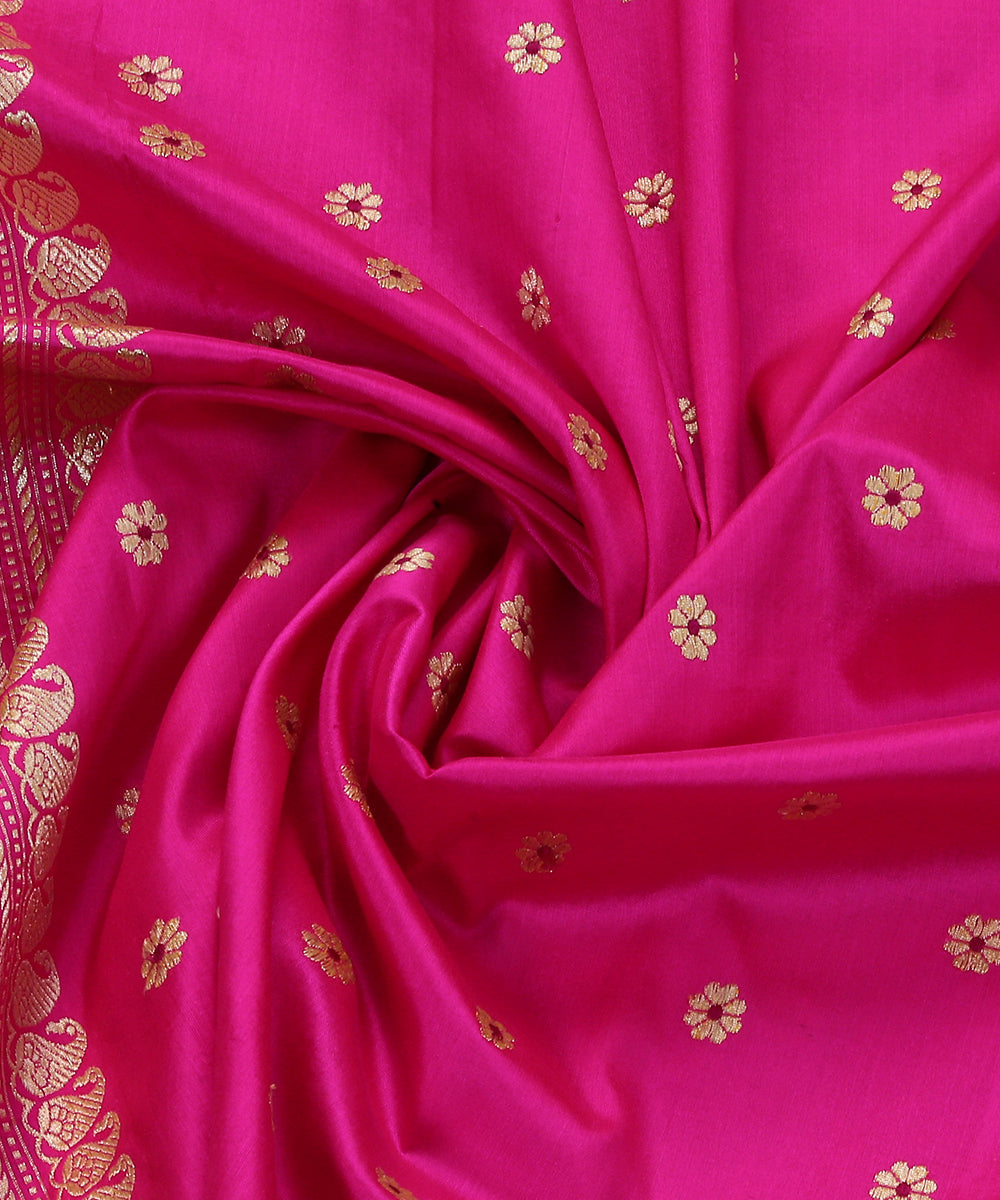 Handloom_Hot_Pink_Pure_Katan_Silk_Banarasi_Dupatta_WeaverStory_05