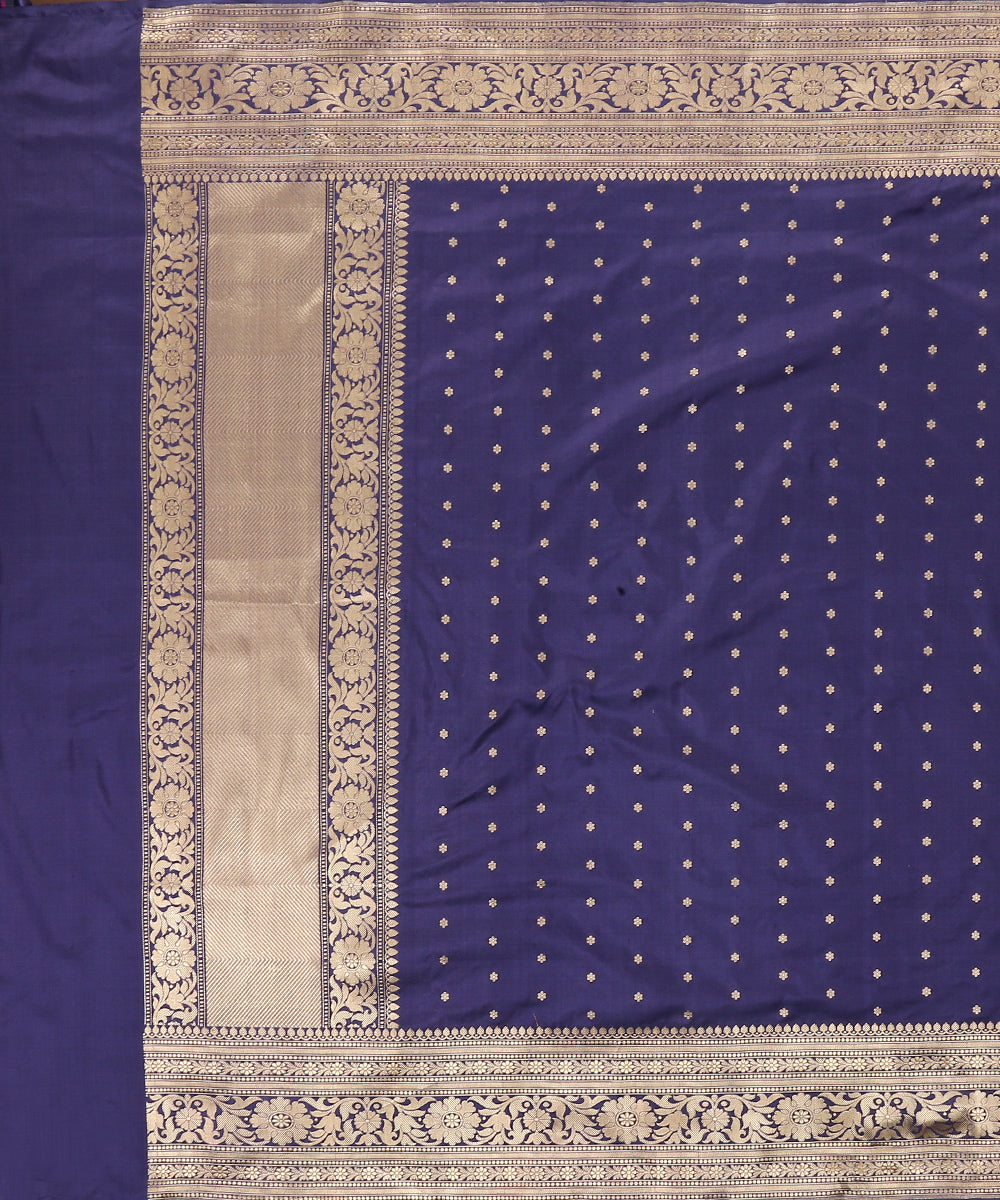 Handloom_Navy_Blue_Katan_Silk_Banarasi_Dupatta_with_Floral_Border_WeaverStory_02