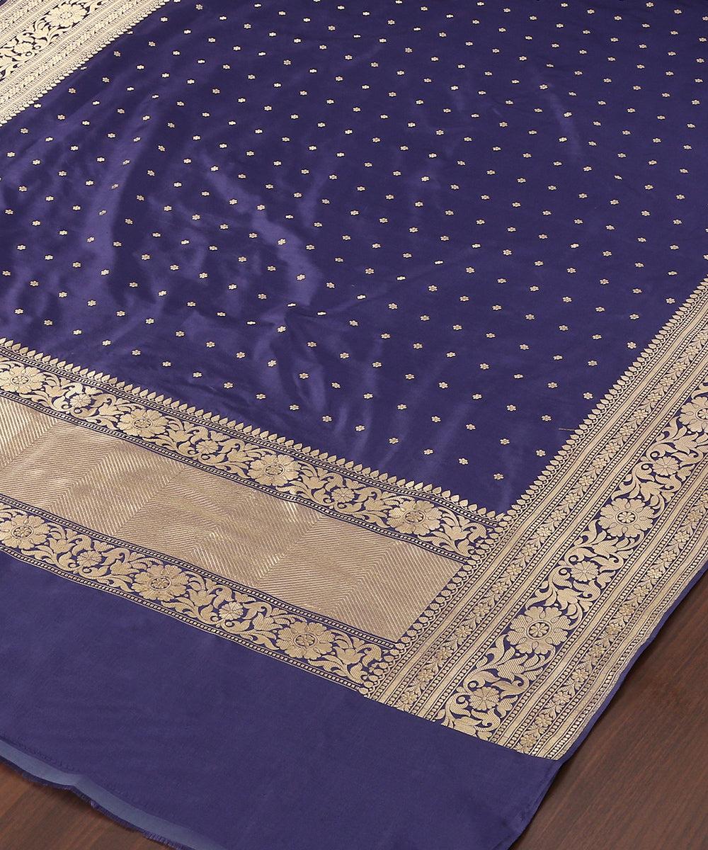 Handloom_Navy_Blue_Katan_Silk_Banarasi_Dupatta_with_Floral_Border_WeaverStory_03