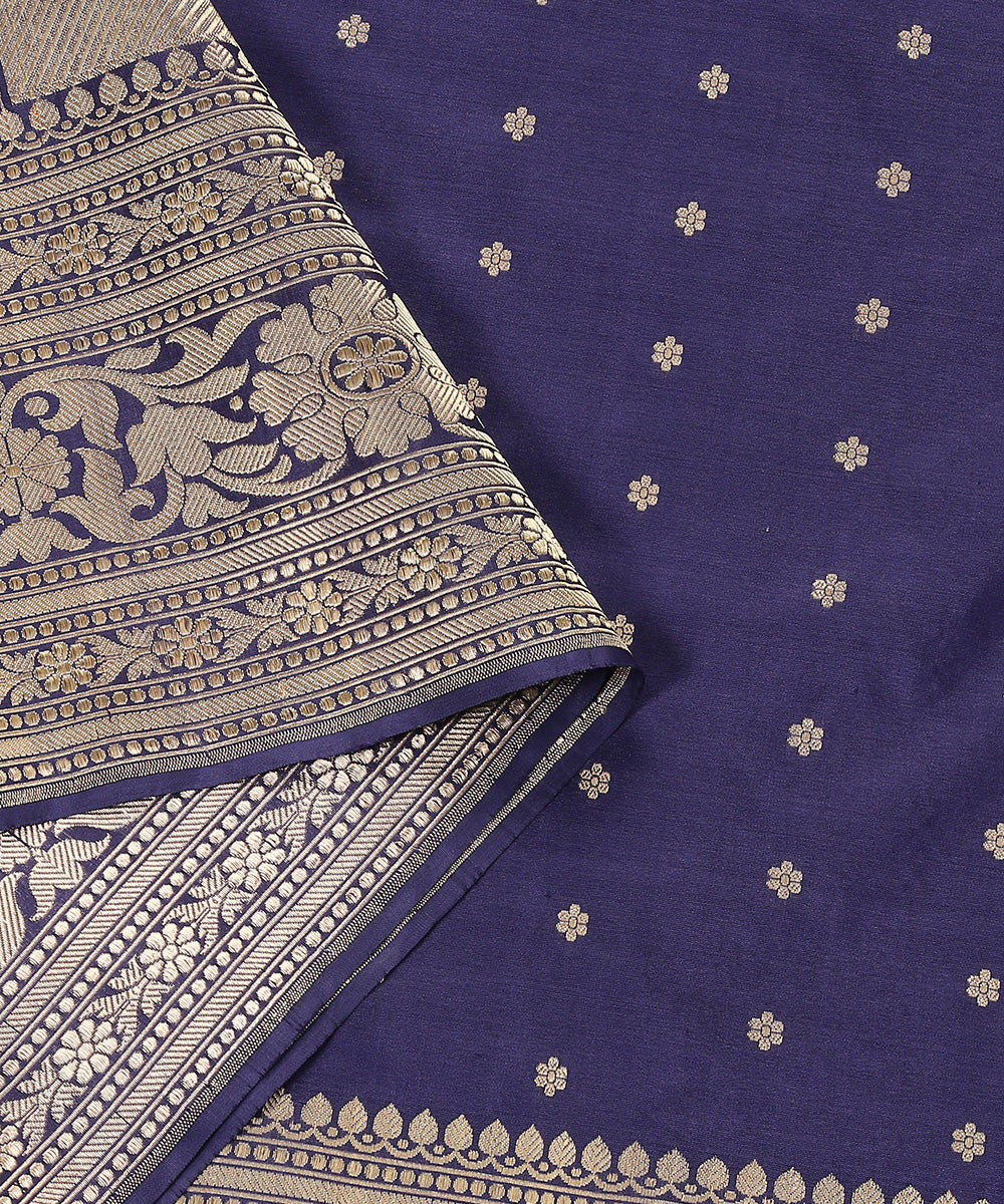 Handloom_Navy_Blue_Katan_Silk_Banarasi_Dupatta_with_Floral_Border_WeaverStory_04