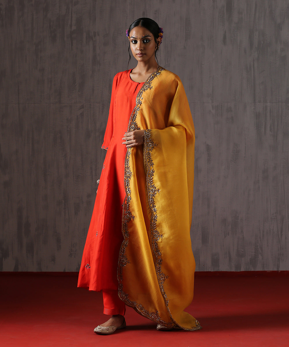 Yellow_Handloom_Organza_Dupatta_With_Hand_Embroidered_Border_WeaverStory_01