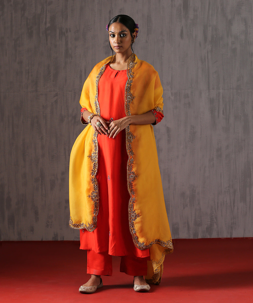 Yellow_Handloom_Organza_Dupatta_With_Hand_Embroidered_Border_WeaverStory_02